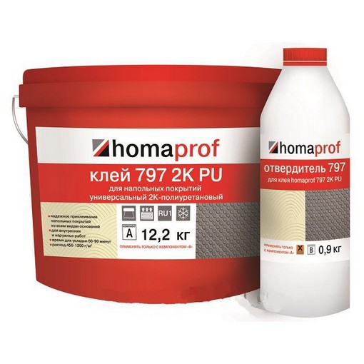 Клей для напольных покрытий Homa Homakoll PU 797 Prof 2К 12,17 кг + 1,83 кг