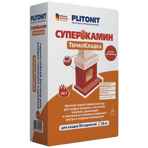 Раствор термостойкий Plitonit Суперкамин Термокладка красный 20 кг